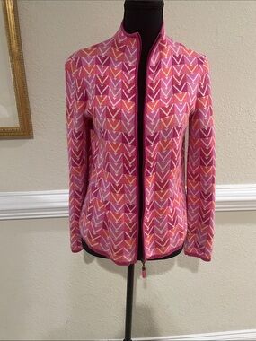 Sigrid Olsen Pink and Orange Chevron Zip-Front Jacket